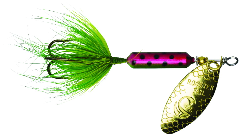 Wordens Rooster Tail In-Line Spinner, 2in, 1/16 oz Treble Hook, Rainbow Green, 206-RBOG