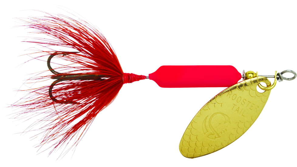 Wordens Rooster Tail In-Line Spinner, 2in, 1/16 oz Treble Hook, Red, 206-FLR