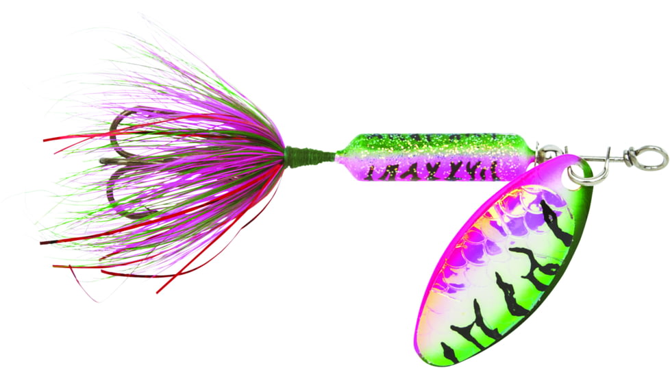 Wordens Rooster Tail In-Line Spinner, 2in, 1/16 oz Treble Hook, Tinsel Rainbow Tiger, 206-TRBOT