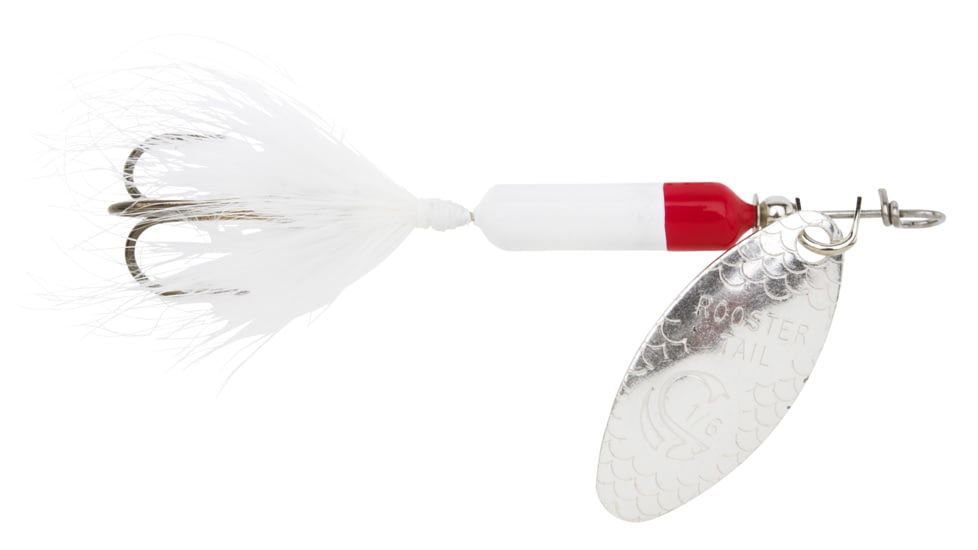 Wordens Rooster Tail In-Line Spinner, 2in, 1/16 oz Treble Hook, White Red, 206-WHR