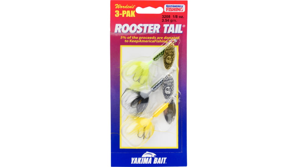 Wordens Rooster Tail In-Line Spinner 3 Pack, Sz 1/16OZ FRT, RBOW, BRTR, 3206-S103