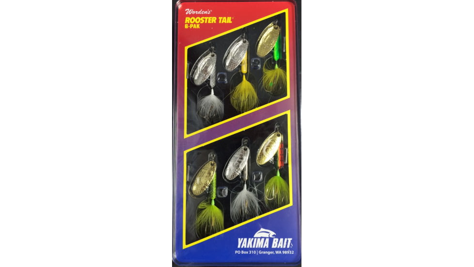 Wordens Rooster Tail In-Line Spinner 6 Pack, Sz 1/4oz BL, CHR, FRT, SF, WH, YLCD, 224-Y556