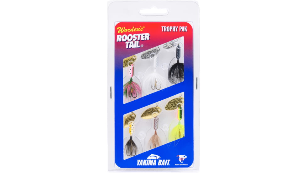 Wordens Rooster Tail In-Line Spinner 6 Pak, Sz 1/6oz, BL CHR, FRT, RBOW, WH, YL, 225-Y350