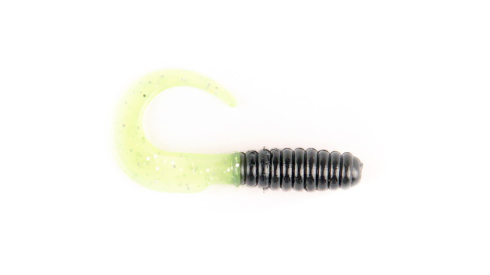 X Zone Swirl Tail Grub 504, Black w/Chartreuse Shine Tail 18/Pack, 33504
