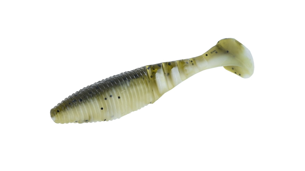 Yamamoto Baits Paddle Tail Zako Soft Bait, 5, 4in, Green Pumpkin-White, YAM-134P-05-981