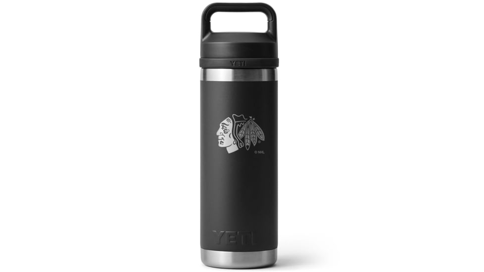 Yeti Rambler 18 oz Water Bottle w/Chug Cap, Black/NHL Blackhawks, 28100006741