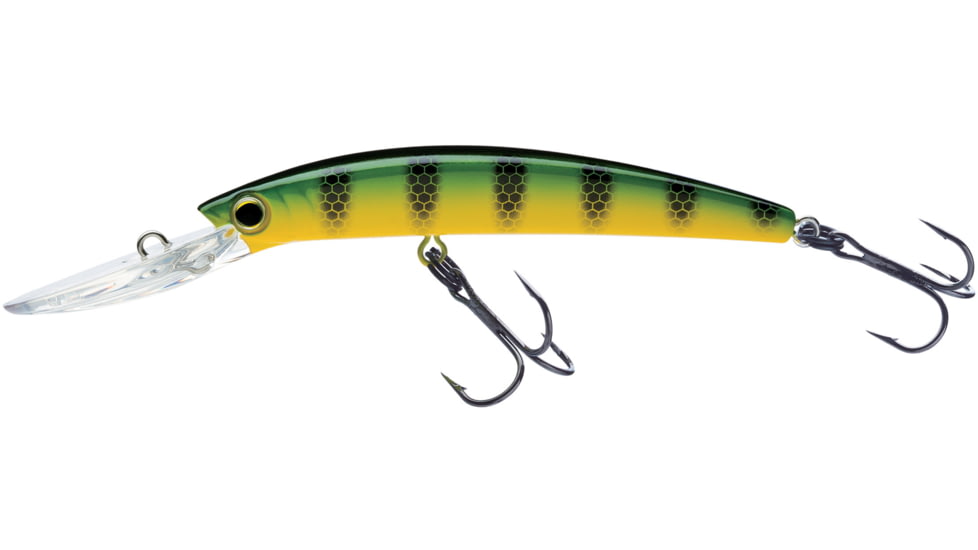 Yo-Zuri Crystal Minnow Deep Diver Walleye, Floating, 5-1/4in, 7/8oz, #2 Hook, Green Perch, R1301MPC