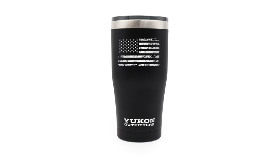 Yukon Outfitters 20oz Tumbler, Black with Distressed USA Flag engraving, YO20BLACKUSA