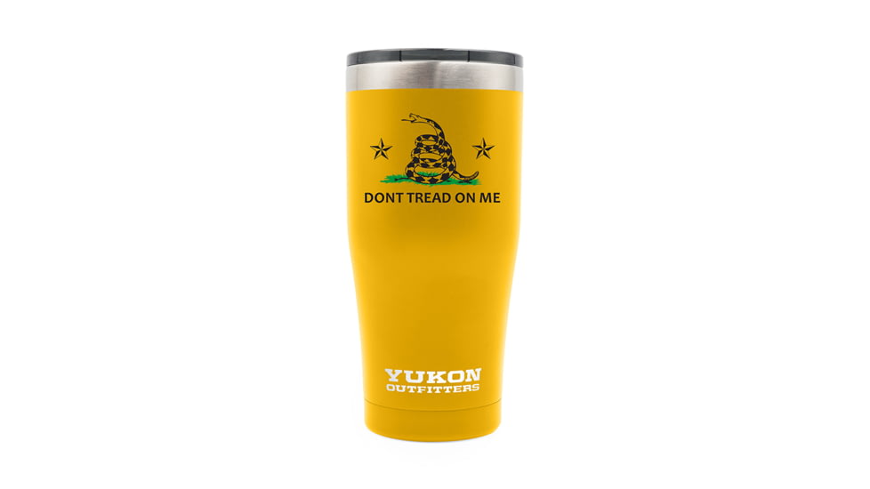 Yukon Outfitters 20oz Tumbler, Gold with Dont Tread on Me print, YO20GOLDSNAKE