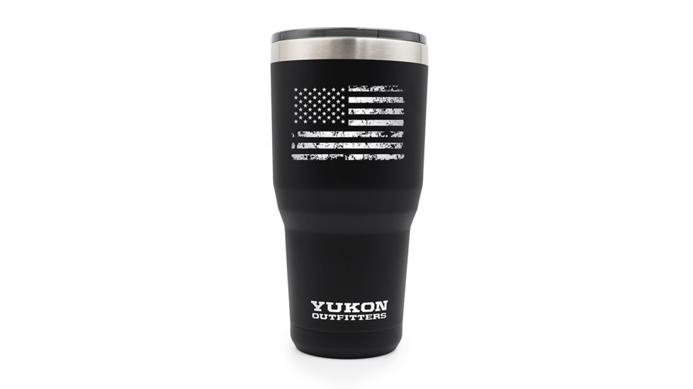 Yukon Outfitters 30oz Tumbler, Black with Distressed USA Flag engraving, YO30BLACKUSA