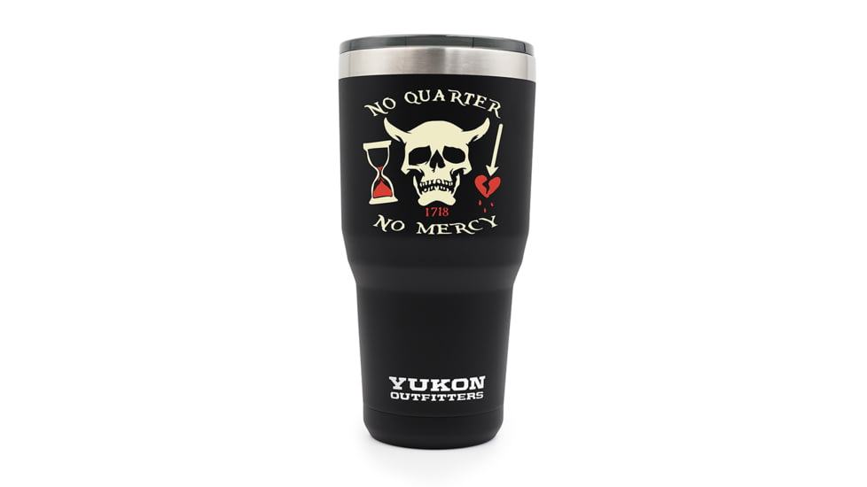 Yukon Outfitters 30oz Tumbler, Black with No Quarter Pirate print, MGYT30BLKNQ