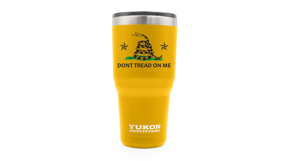 Yukon Outfitters 30oz Tumbler, Gold with Dont Tread On Me print, YO30GOLDSNAKE