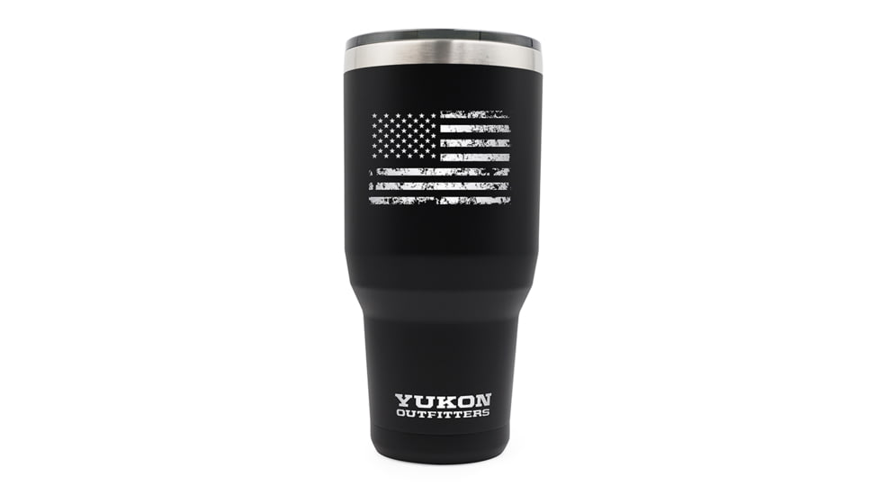Yukon Outfitters 40oz Tumbler, Black with Distressed USA Flag engraving, YO40BLACKUSA