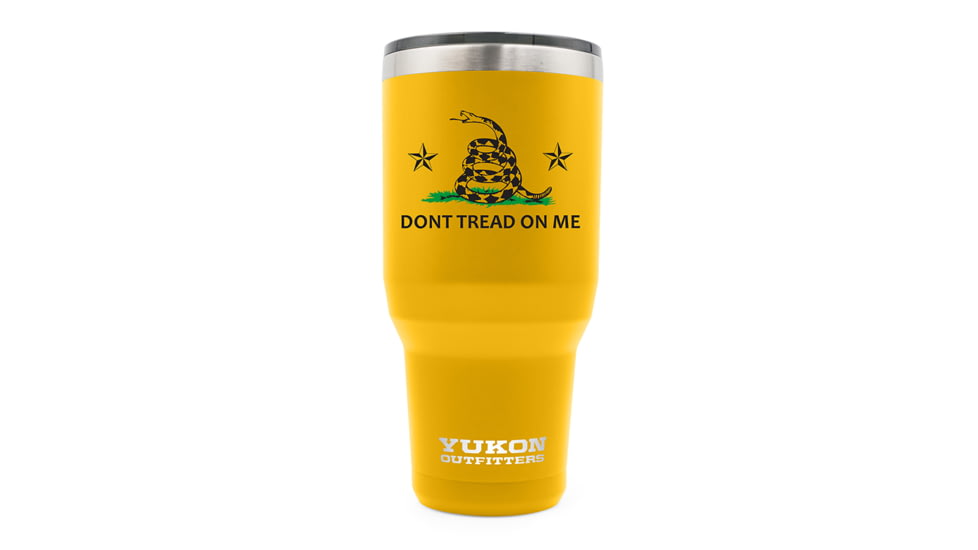 Yukon Outfitters 40oz Tumbler, Gold with Dont Tread on Me printed logo, YO40GOLDSNAKE