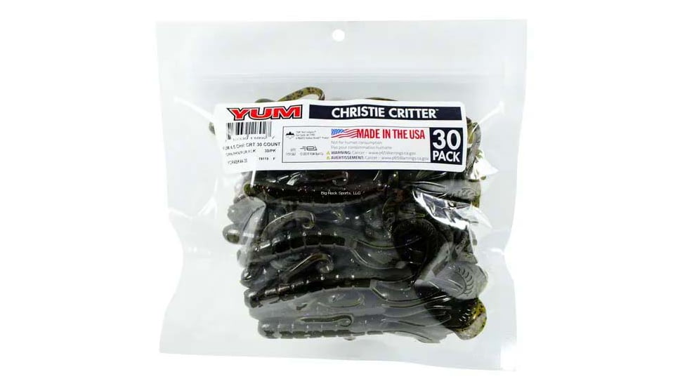 Yum Christie Critter Swim Bait, 30 Pack, 4.5in, Green Pumpkin 30pk, YCR4BK08-30
