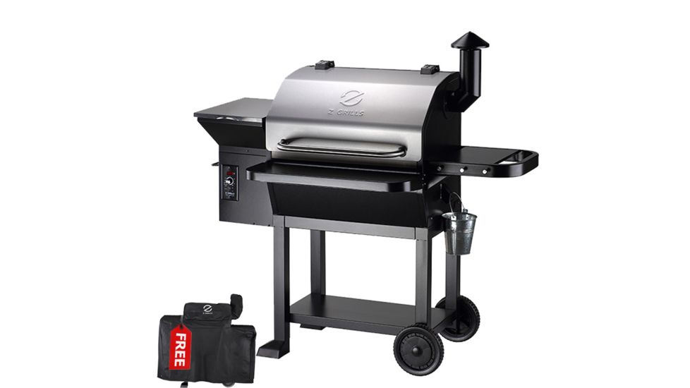 Z Grills 10002E 8-in-1 Wood Pellet Grill, BBQ &amp; Smoker, Black/Silver, 54x29x53, ZPG-10002E