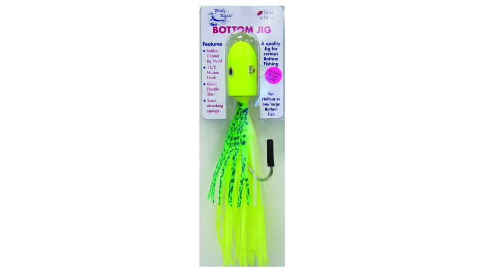 Zak Tackle Bottom Jig - 16oz, Green/Glow Skirt - Chartreuse Head, Z-BJCGR-16