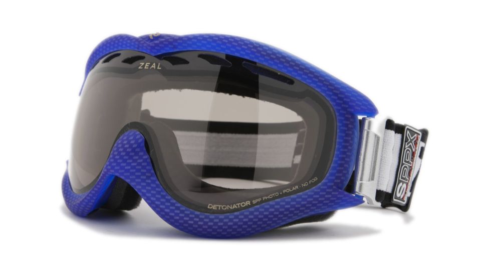 Zeal Optics Detonator Ski Goggles, Carbon Matte Blue Frame and Polarized Automatic Optimum Lens DT4SPPB
