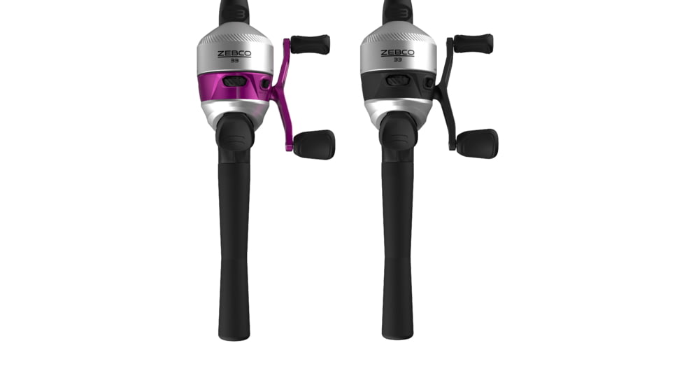 Zebco 33 Spincast Reel and Rod Combos, 2-Pack, 5ft 6in 2-PC Fiberglass Rods w/ EVA Handle, QuickSet Anti-Reverse Reels w/ Bite Alert, 1-Pink, 1-Black, 33NHH.BP4