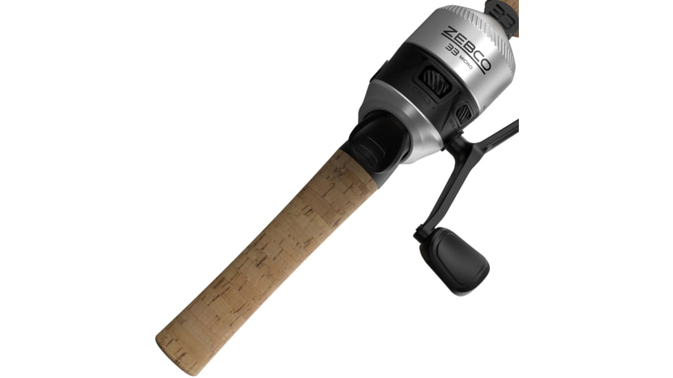 Zebco 33 Cork Micro Spincast Reel and Rod Combo, 5ft 2-PC Graphite Rod w/ Cork Handle, SZ 10 Reel, QuickSet Anti-Reverse Reel w/ Bite Alert, Silver/Black, 33MCC502ULA.NS4