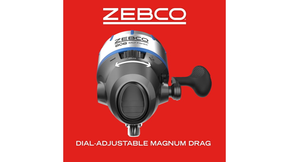 Zebco 808 Saltfisher Spincast Reel, SZ 80 Reel, Changeable Righ/Left Retrieve, Pre-Spooled w/ 20lb Zebco Fishing Line, Stainless Steel Ball Bearing Drive, Silver, 808JSF.BX3