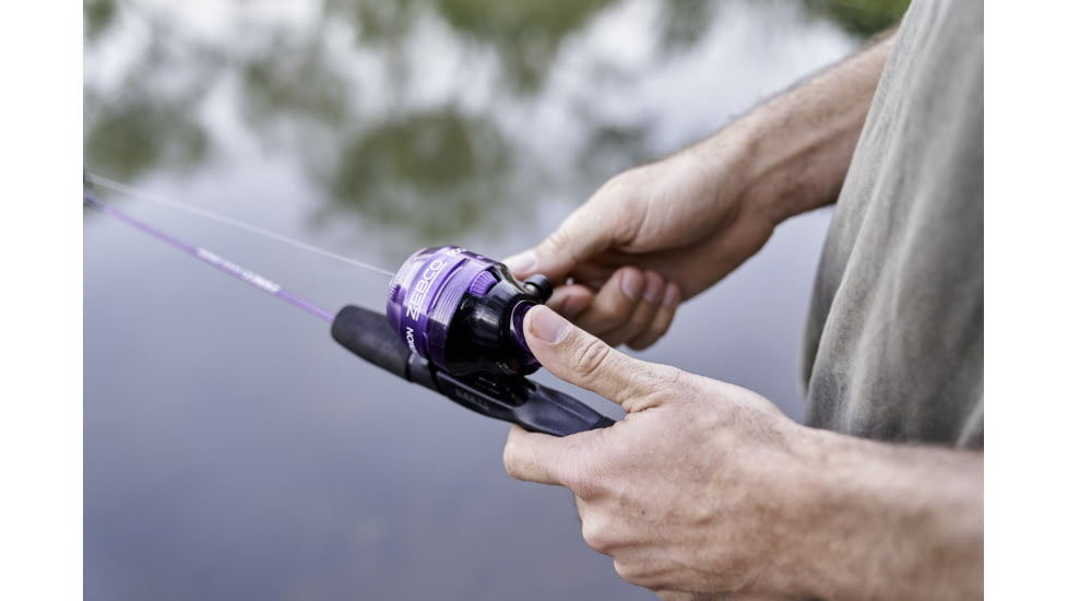 Zebco Dock Demon Spincast Reel and Rod Combo, 30in 1-PC Fiberglass Pole w/ EVA Handle, QuickSet Anti-Reverse Reel, Pre-Spooled w/ 6lb Zebco Line, Purple, DOCKPRSC301M.FB6