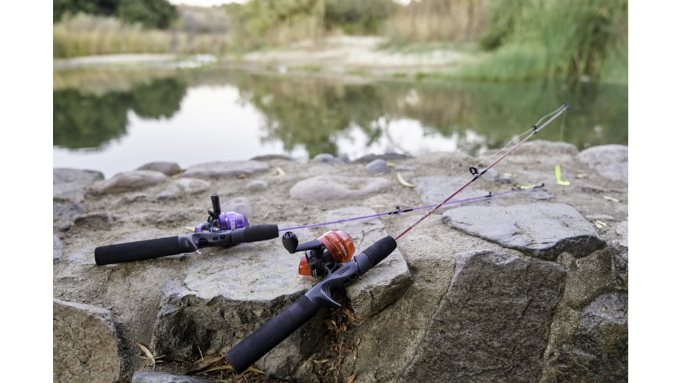 Zebco Dock Demon Spincast Reel and Rod Combo, 30in 1-PC Fiberglass Pole w/ EVA Handle, QuickSet Anti-Reverse Reel, Pre-Spooled w/ 6lb Zebco Line, Purple, DOCKPRSC301M.FB6