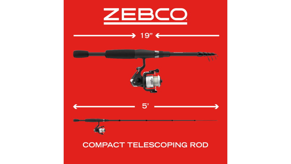 Zebco 33 Micro Spinning Reel and Telescopic Rod Combo, Extendable 19in to 5ft Telescopic Pole w/ ComfortGrip Rod Handle, QuickSet Anti-Reverse Reel, Silver/Black, 33MS505ULTELA.FB4