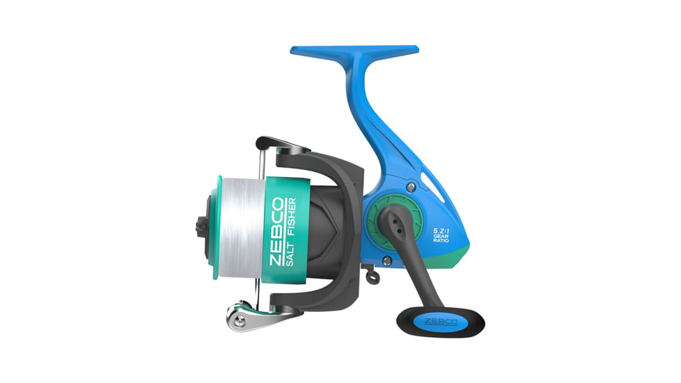 Zebco Spyn 40 Salt Fisher Spinning Reel and Rod Combo, 6ft 6in 2-PC Telescopic Rod, Med-Heavy, Mod-Fast, SZ 40 Reel, 7-PC Strike King Tackle Kit, Blue/Green, SPYN40SK662MH.FB4