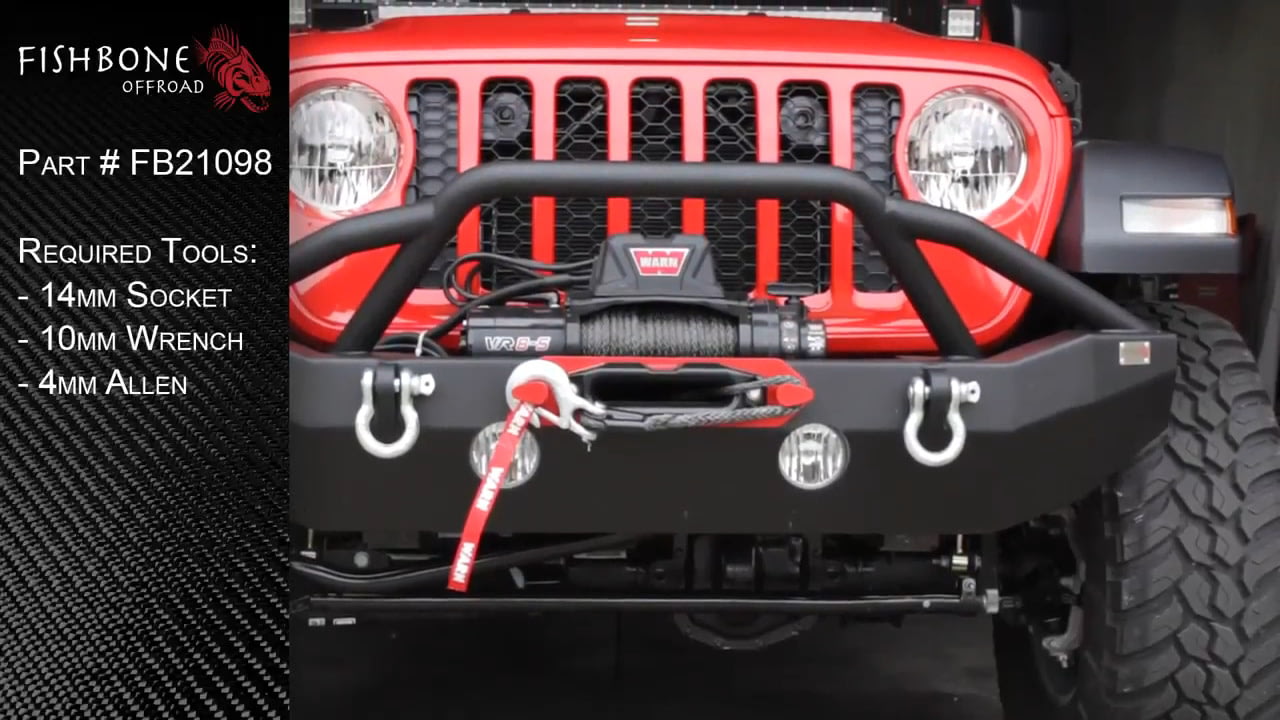 opplanet fishbone offroad fb21098 fairlead license plate mount 2018 2020 jeep wrangler jl install video