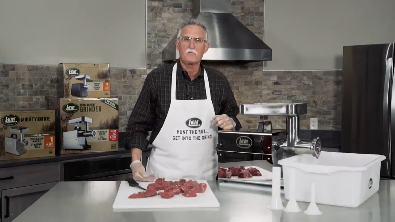opplanet lem big bite grinder in action grinding meat video