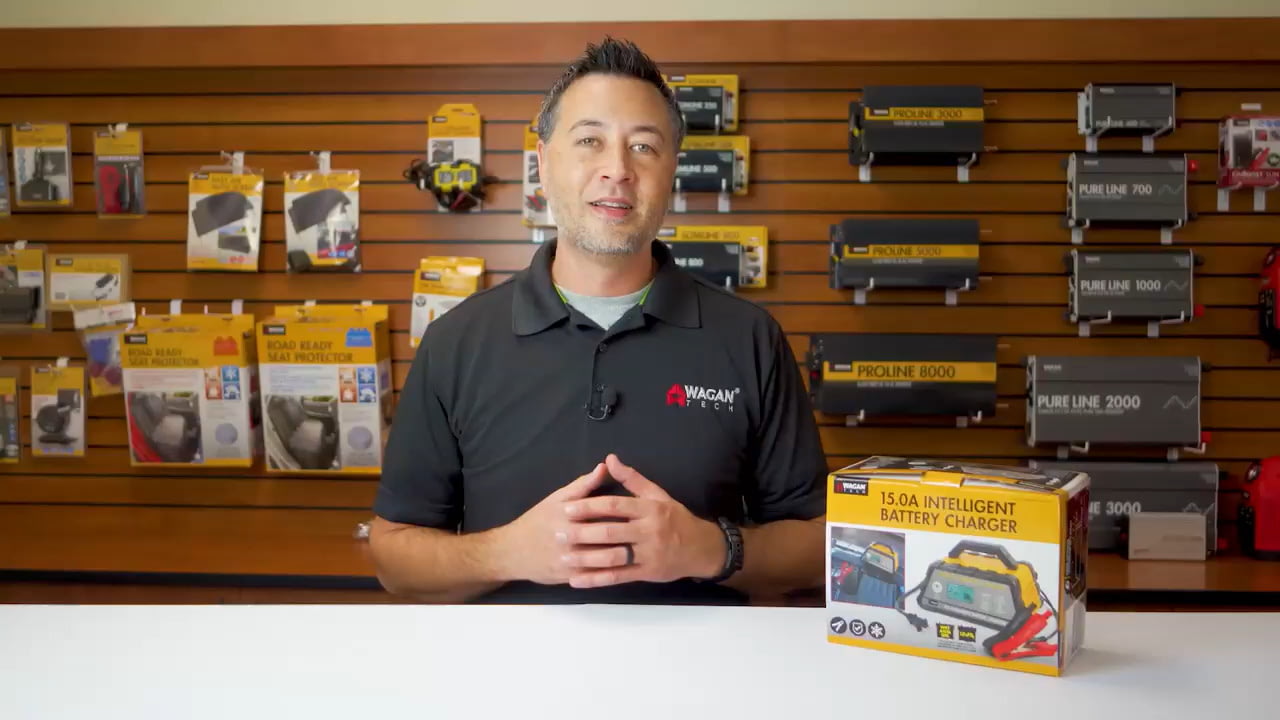 opplanet wagan 15a intelligent battery charger item 7407 quick look features video