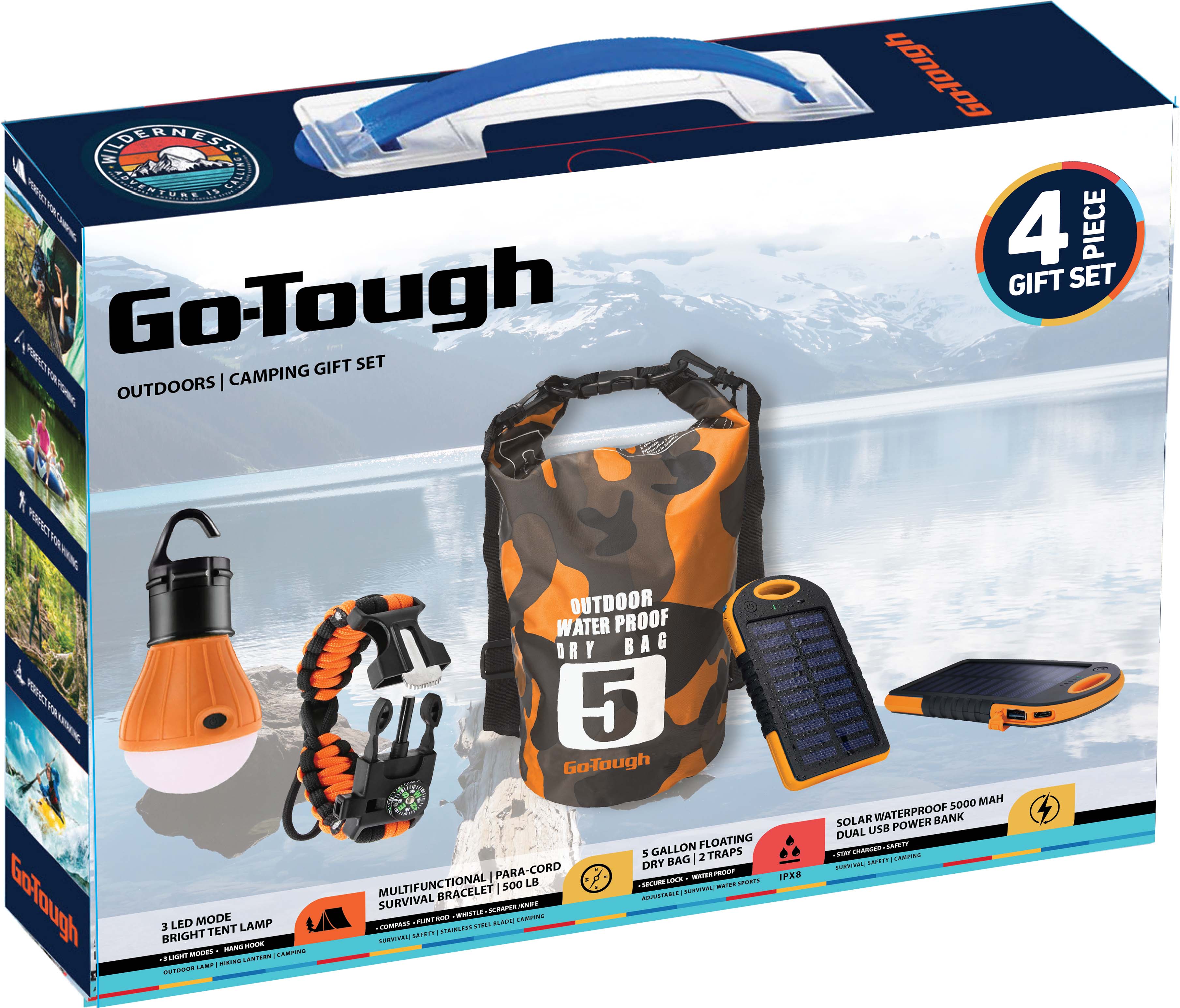 Go-Tough 4 Piece Camping Gift Set - Powerbank, Drybag, Tent Lamp