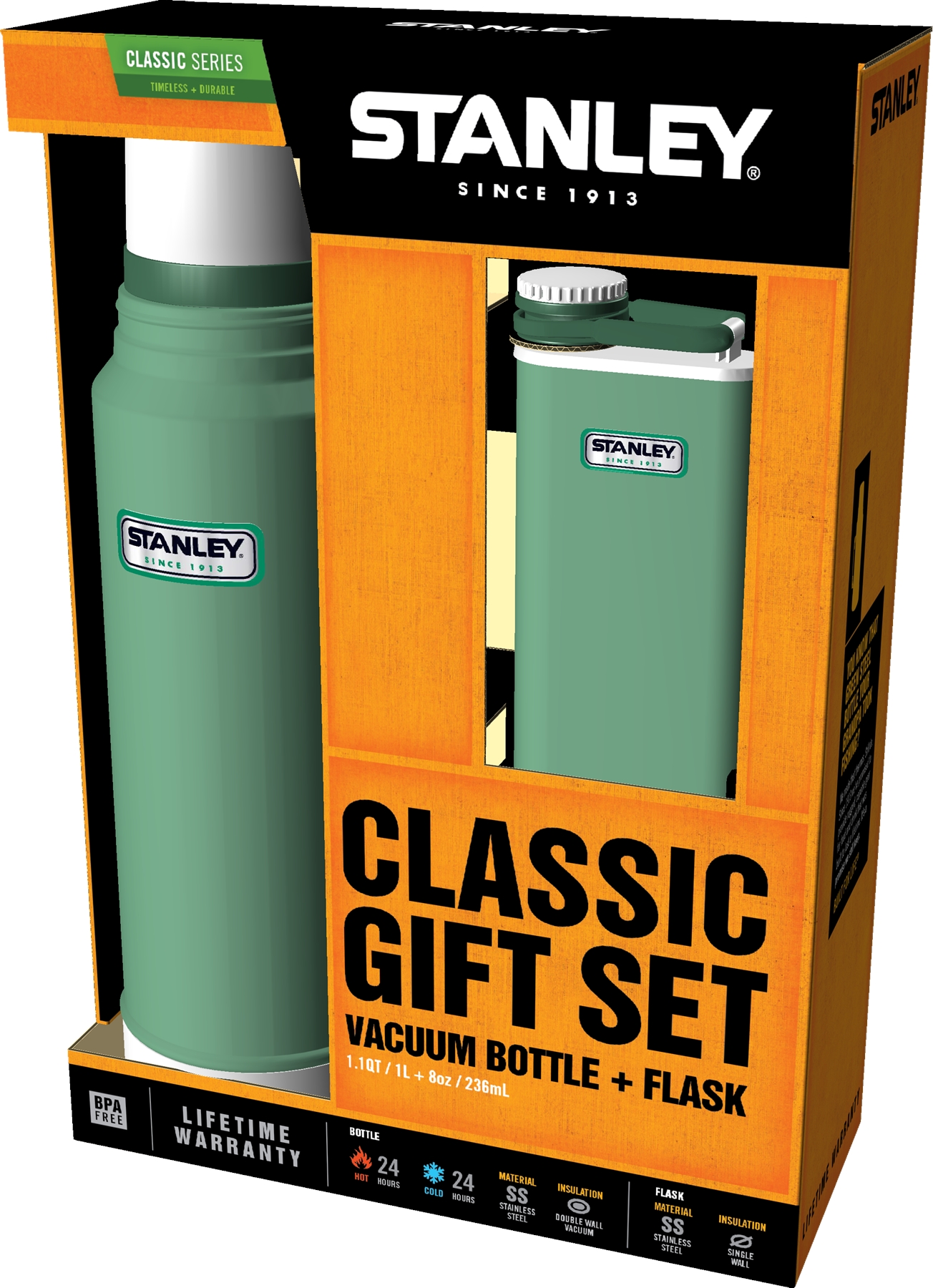 Stanley Tools Combo Gift Set 1.1 QT Bottle & 8 oz Flask-Hammertone
